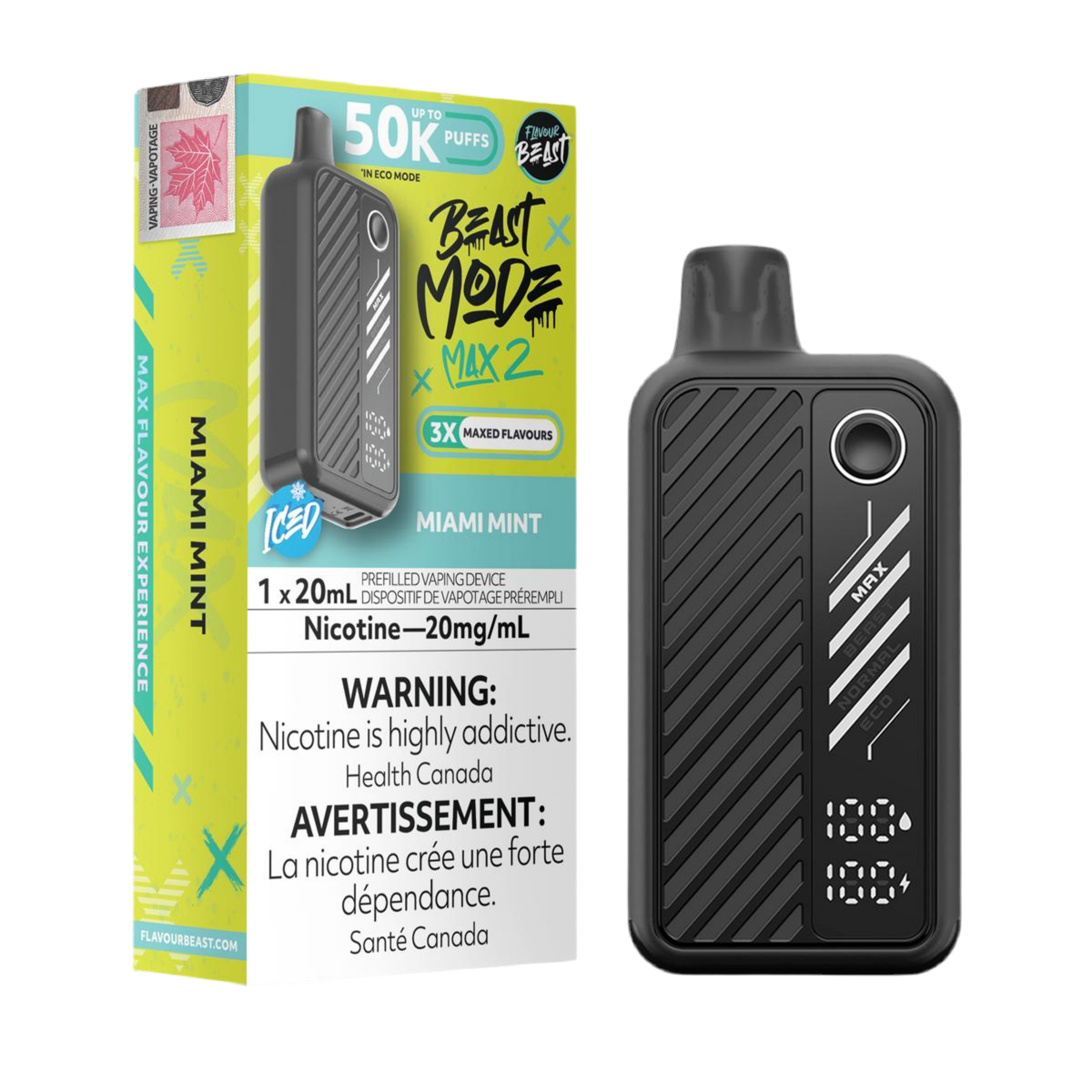 Flavour Beast Beast Mode Max 2 50K Miami Mint Ice 20mg/mL disposable (Provincial)