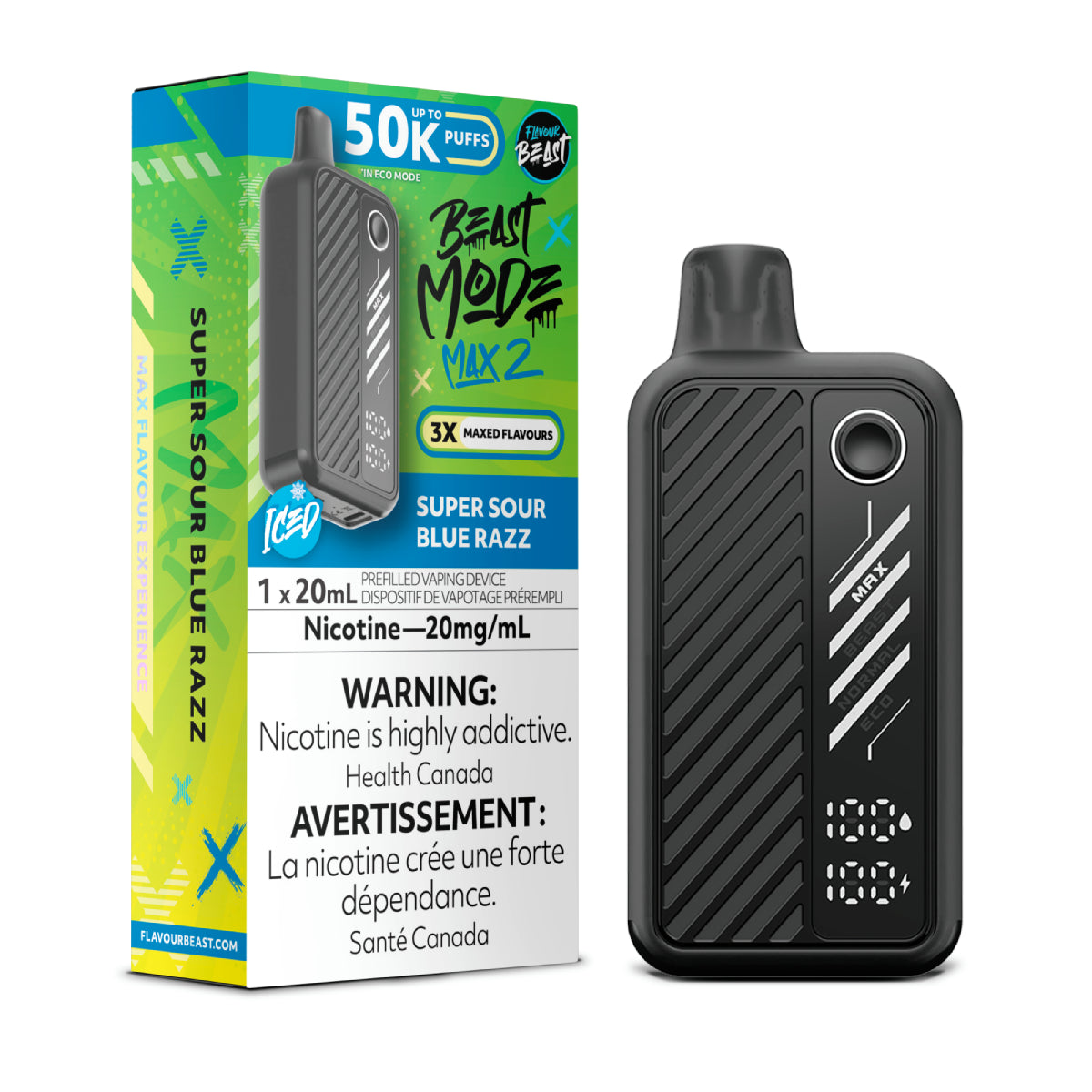Flavour Beast Beast Mode Max 2 50K Super Sour Blue Razz Iced 20mg/mL disposable (Provincial)