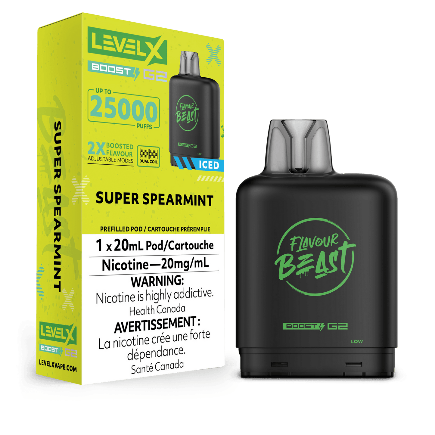 Flavour Beast LevelX Boost G2 pod 25K Super Spearmint iced 20mg/mL (Provincial)