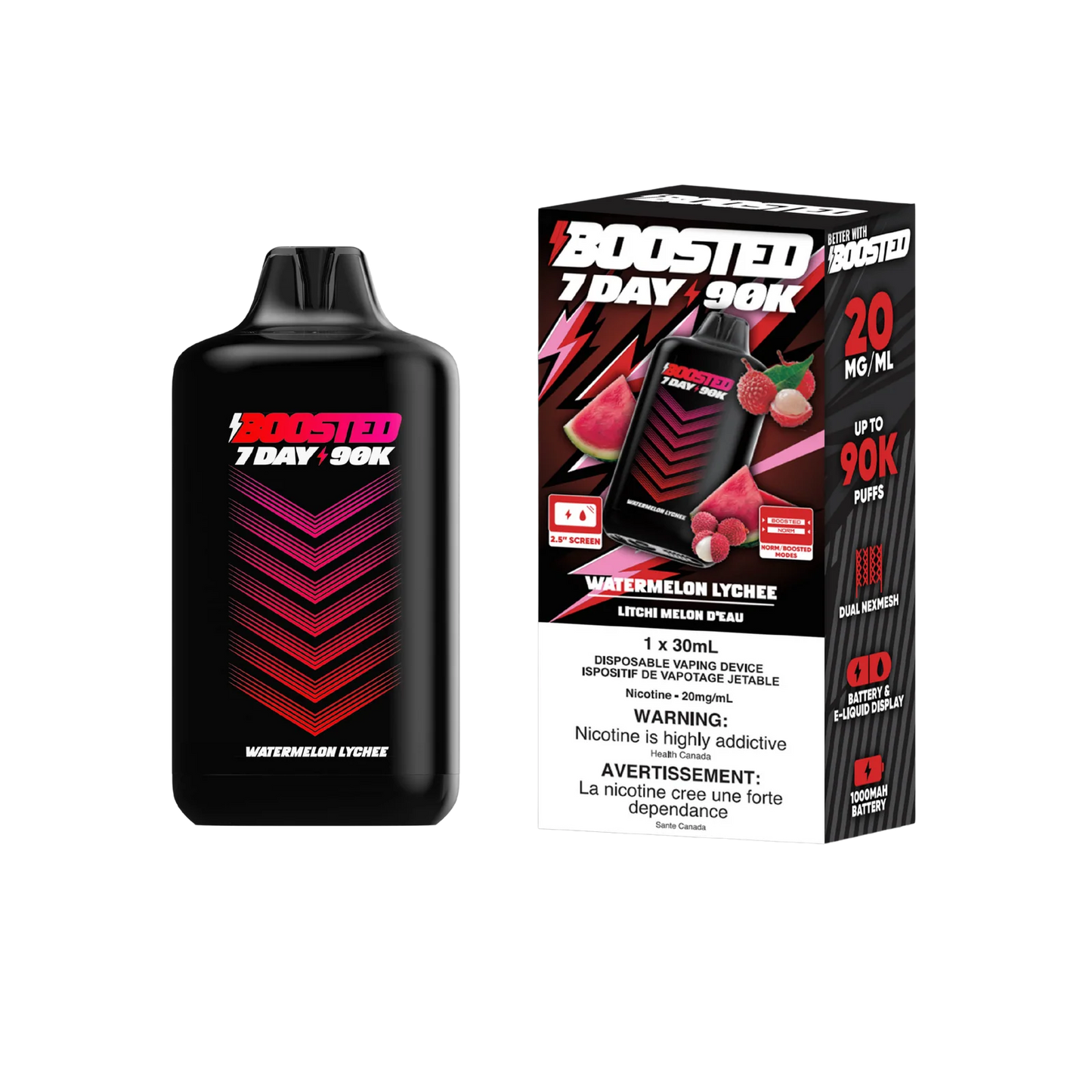 Boosted 7day 90k Watermelon Lychee 20mg/mL disposable (Provincial)