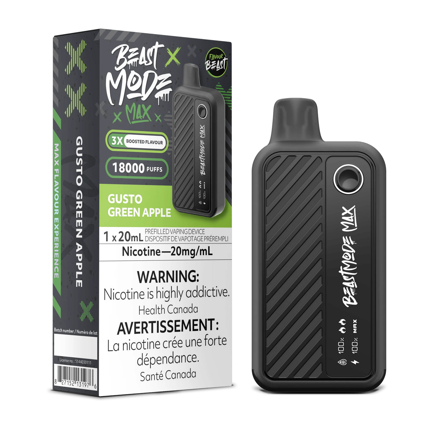 Flavour Beast Mode Max 18K Gusto Green Apple 20mg/mL disposable (Provincial)