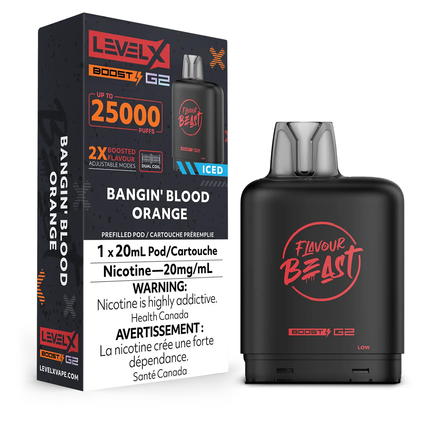 Flavour Beast LevelX Boost G2 pod 25K Bangin Blood Orange Iced 20mg/mL (Provincial)