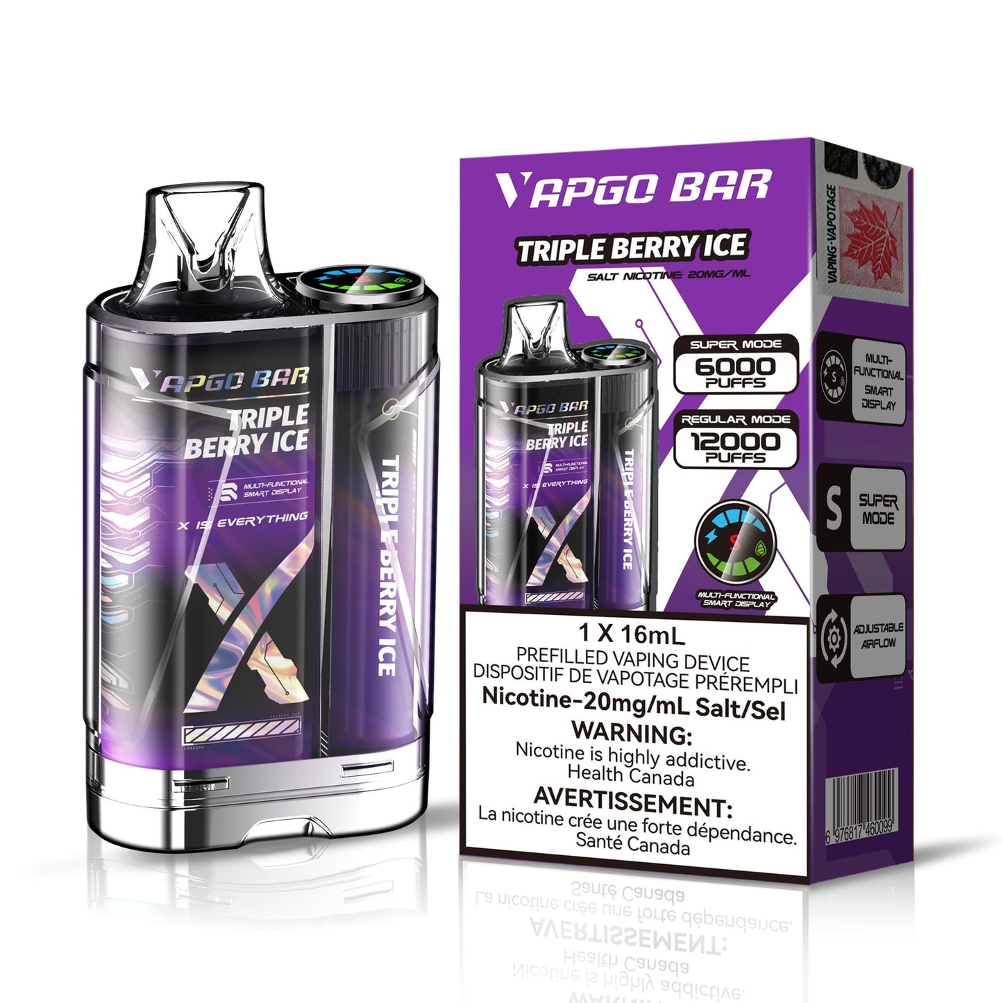 Vapgo Bar 6000/12000 Triple Berry Ice 20mg/mL disposable (Provincial)