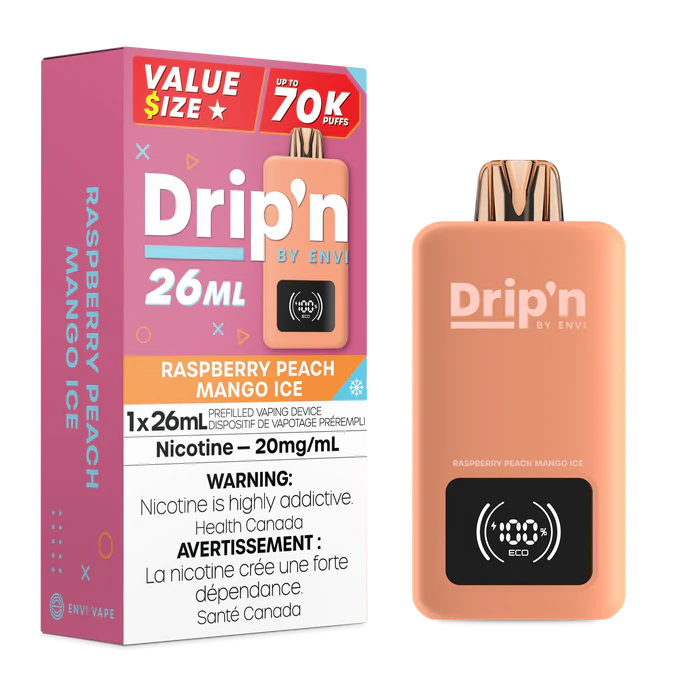 Drip’n 70k Raspberry Peach Mango Ice 20mg/ml disposable (Provincial)