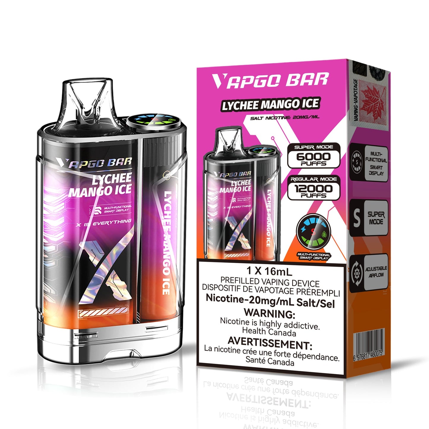 Vapgo Bar 6000/12000 Lychee Mango Ice 20mg/mL disposable (provincial)