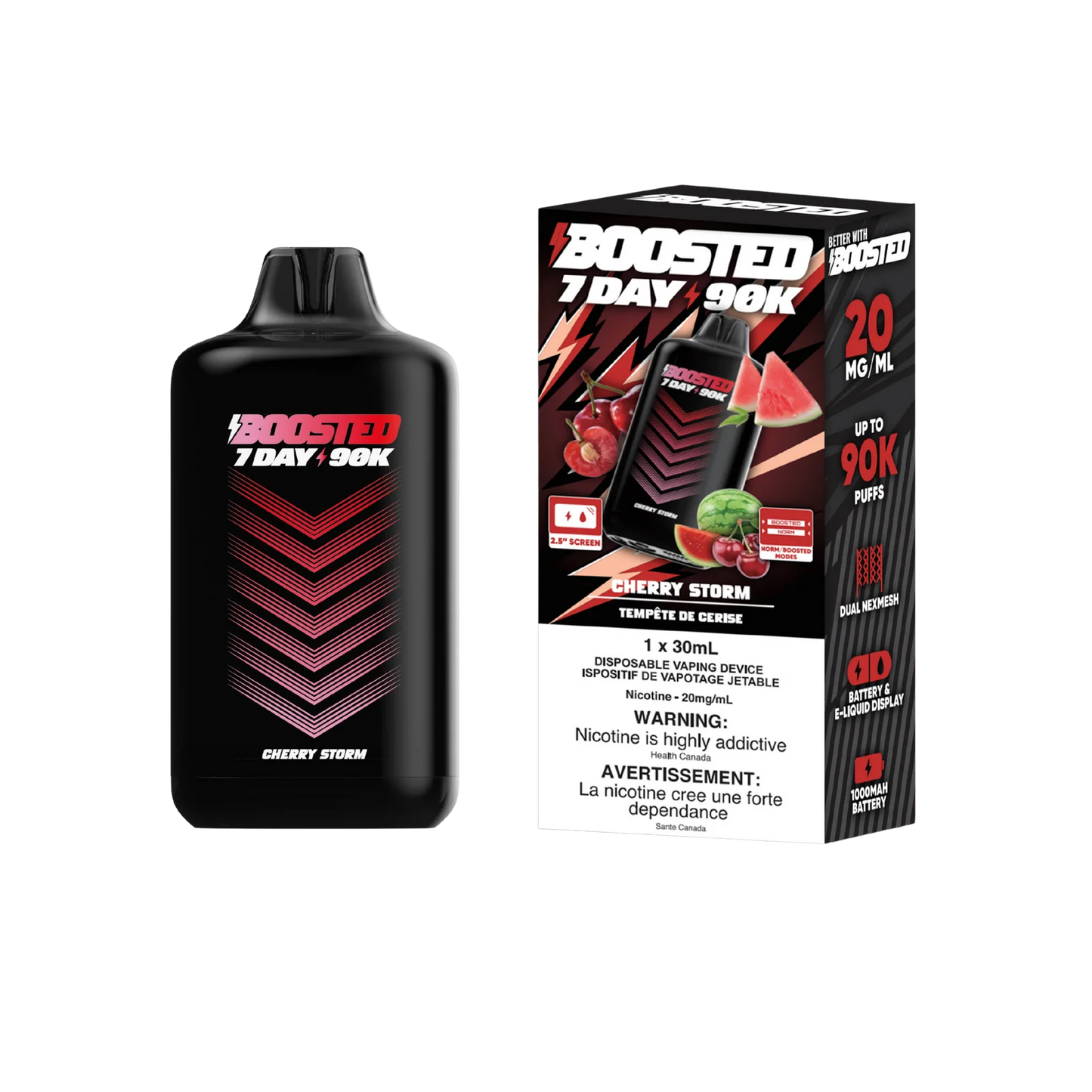 Boosted 7day 90k Cherry Storm 20mg/mL disposable (Provincial)