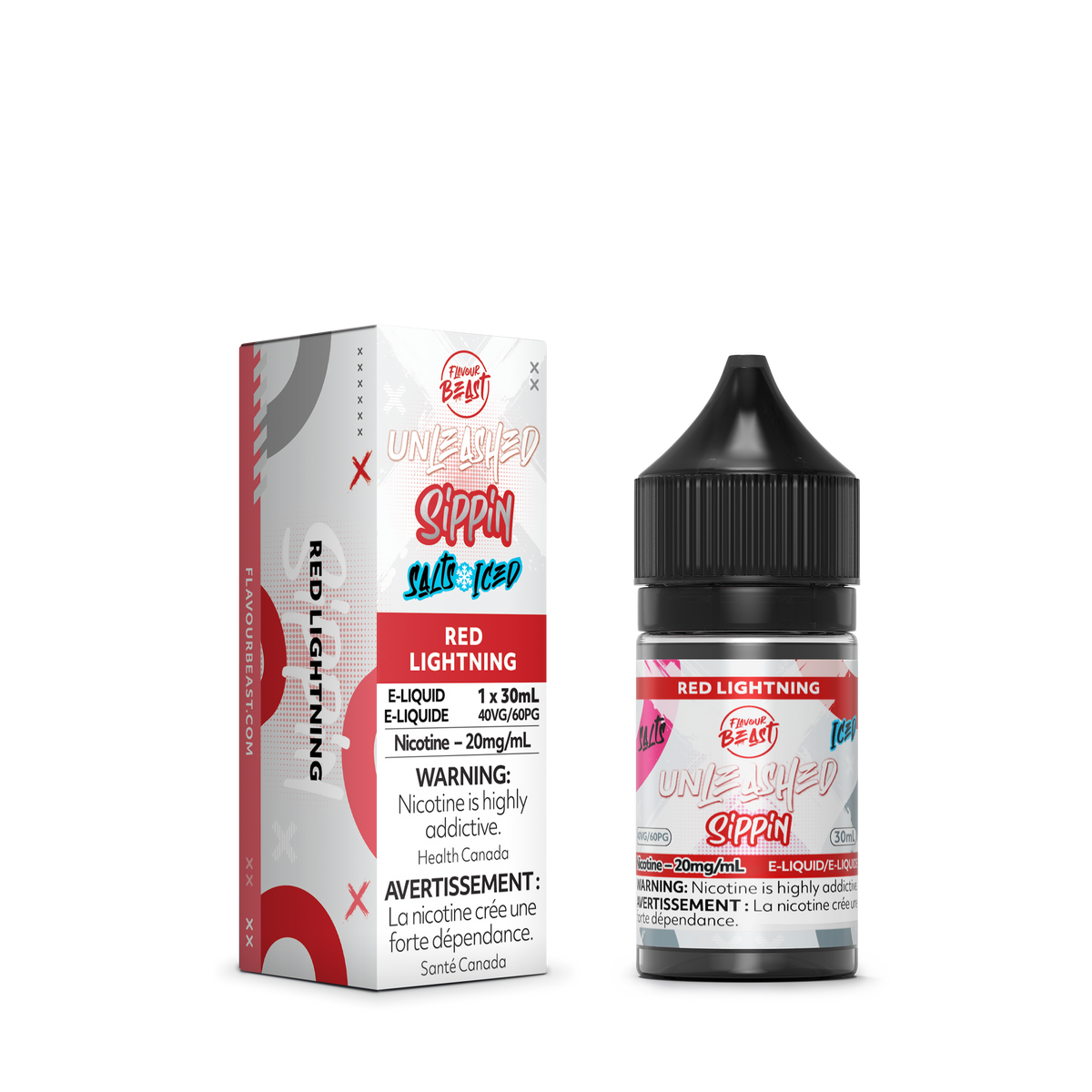 Flavour Beast e-liquid Unleashed Slippin Red Lightning Iced 20mg/mL-30mL (Provincial)