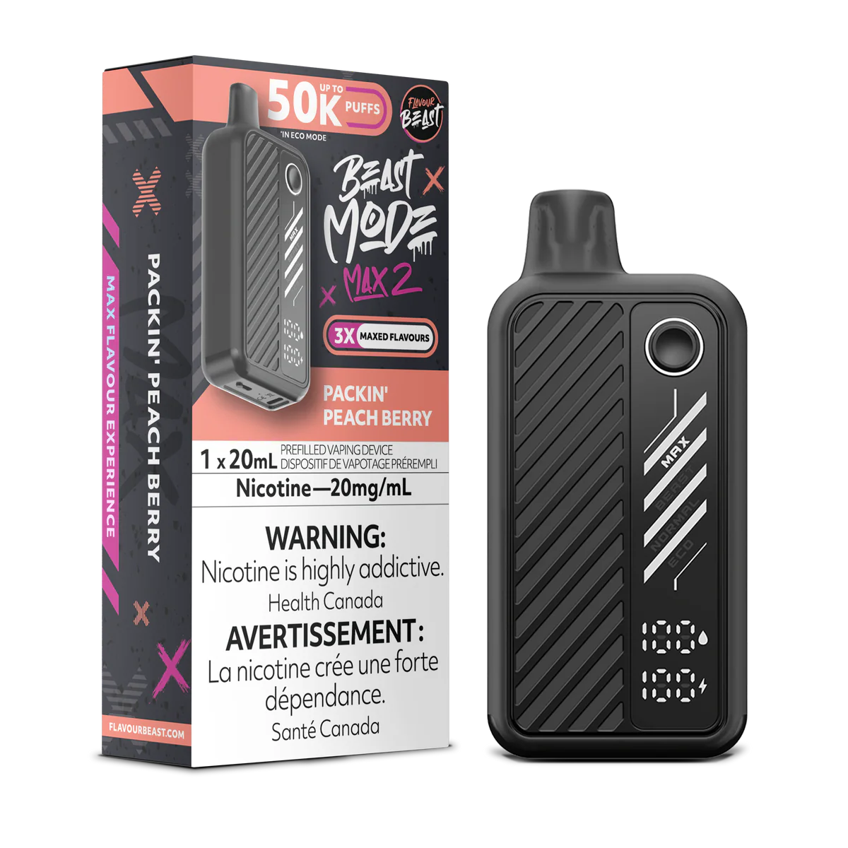 Flavour Beast Beast Mode Max 2 50K Packin’ Peach Berry20mg/mL disposable (Provincial)