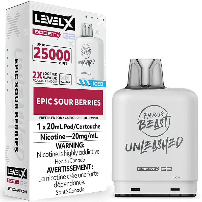 Flavour beast LevelX Boost G2 pod 25K Epic Sour Berries Iced 20mg/mL (Provincial)
