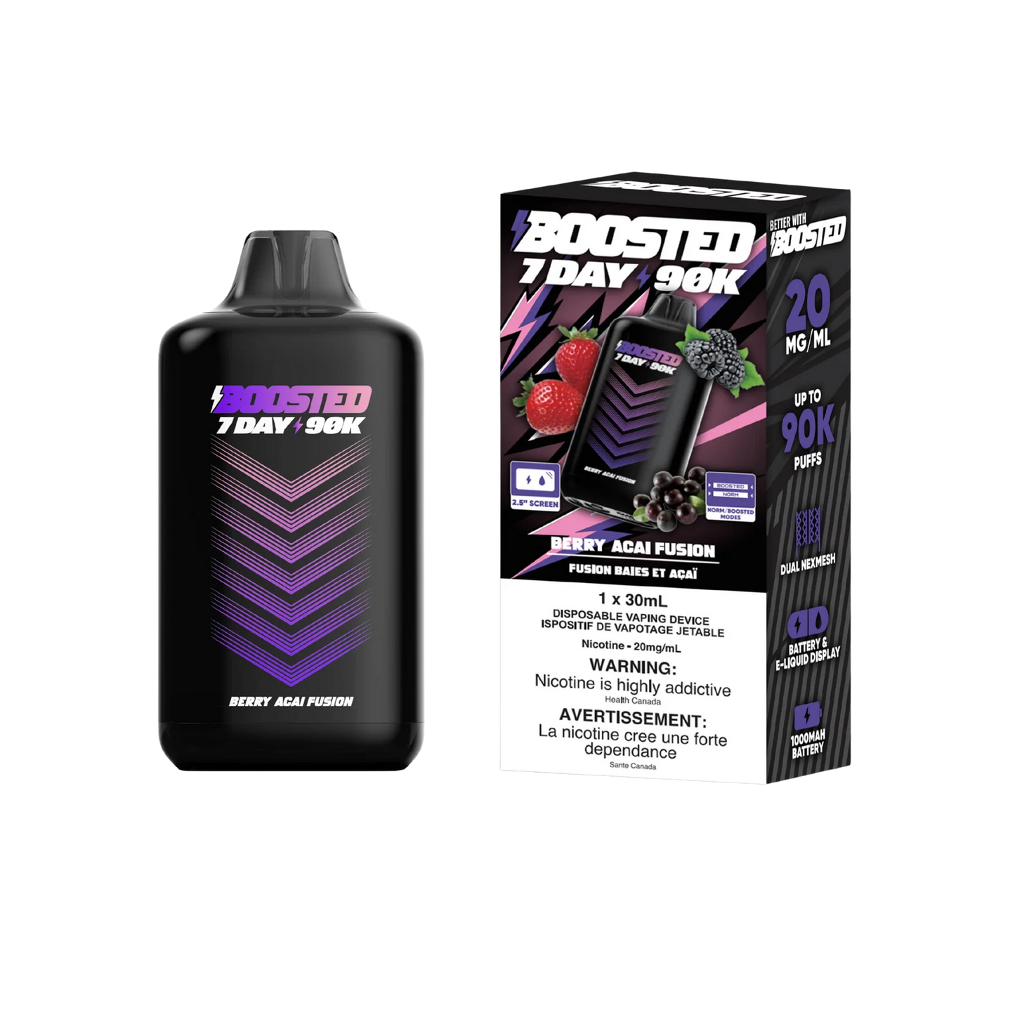 Boosted 7day 90k Berry Açai Fusion 20mg/mL disposable (Provincial)