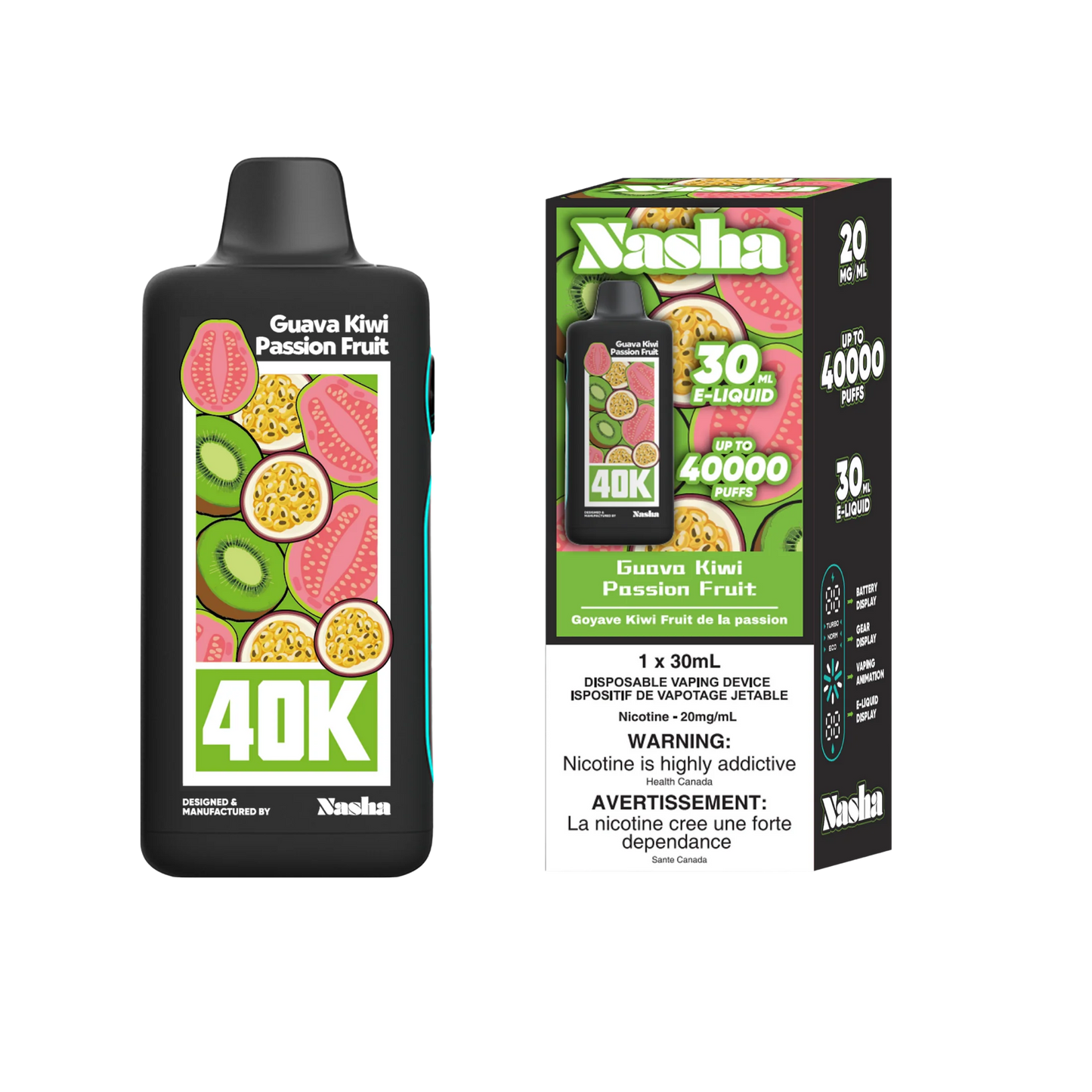 Nasha 40k Guava Kiwi Passionfruit Disposable 20mg/ml-30mL (Provincial)