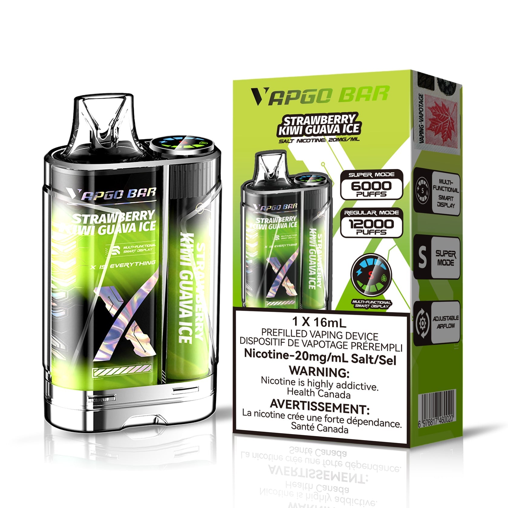 Vapgo Bar 6000/12000 Strawberry Kiwi Guava Ice 20mg/mL disposable (Pro Vape Shop-y Vapgo Bar 6000/12000 Strawberry Kiwi Guava Ice 20mg/mL disposable (Pro Vape Shop-y