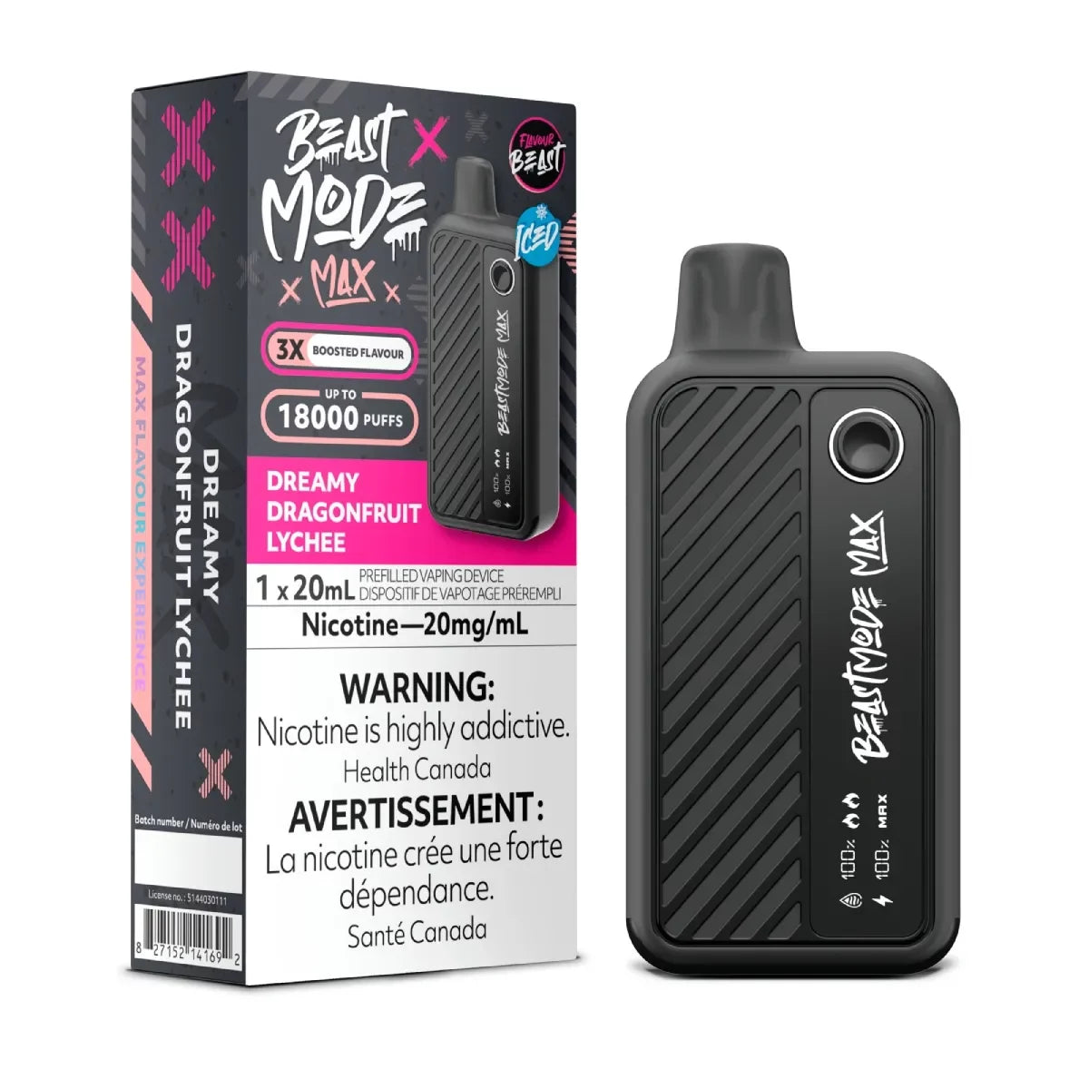 Flavour Beast Mode Max 18K Dreamy Dragonfruit Lychee Iced 20mg/mL disposable (Provincial)