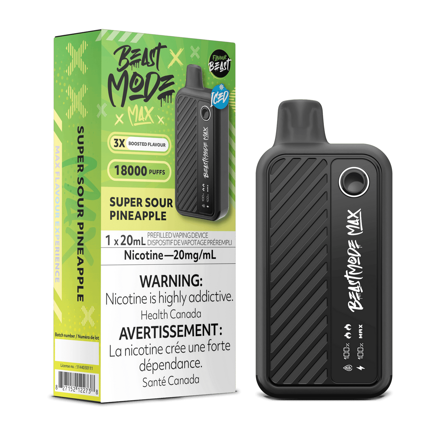 Flavour beast Mode Max 18K Super Sour Pineapple Iced 20mg/mL disposable (Provincial)
