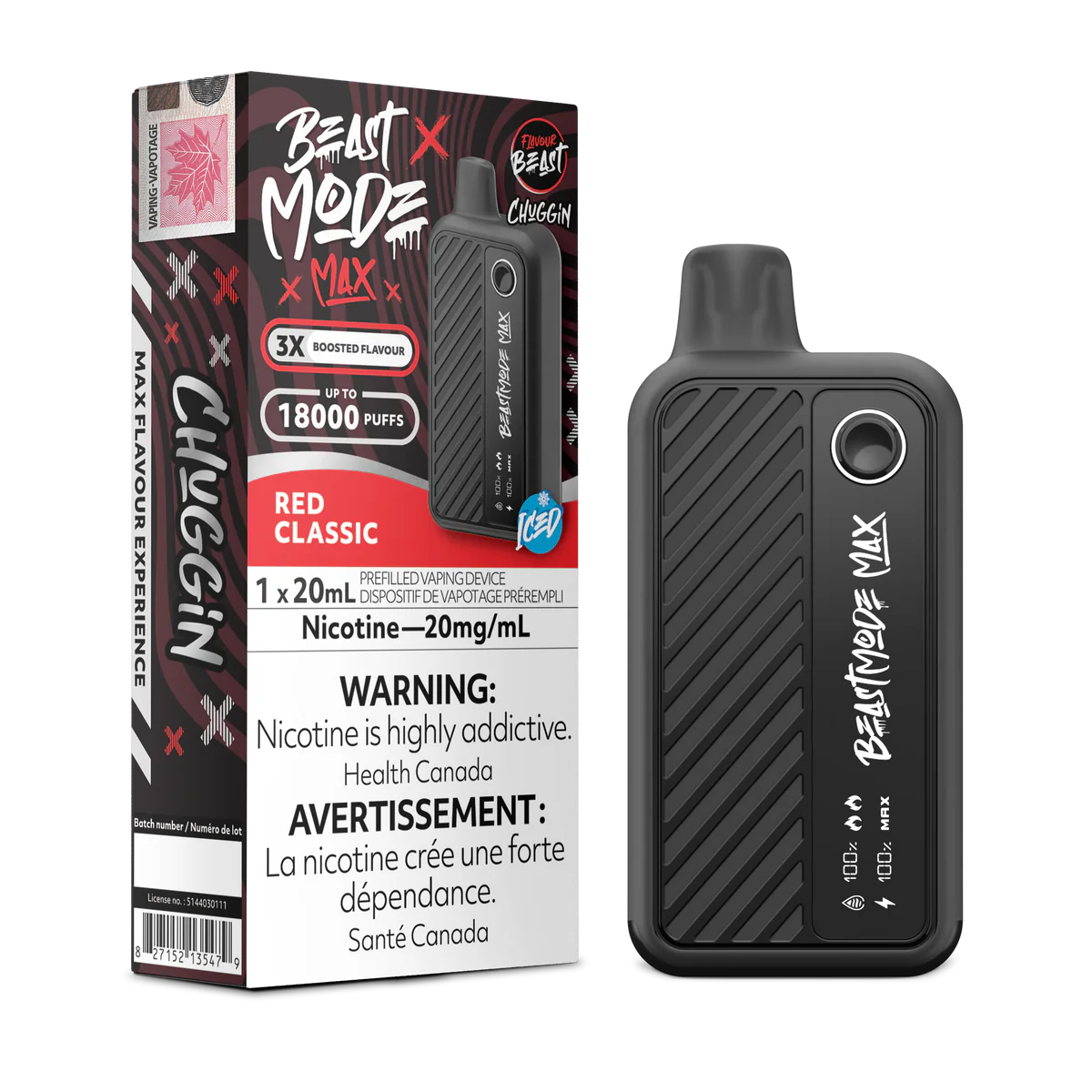 Flavour Beast Mode Max 18K Chuggin’ Red Classic Iced 20mg/mL disposable (Provincial)