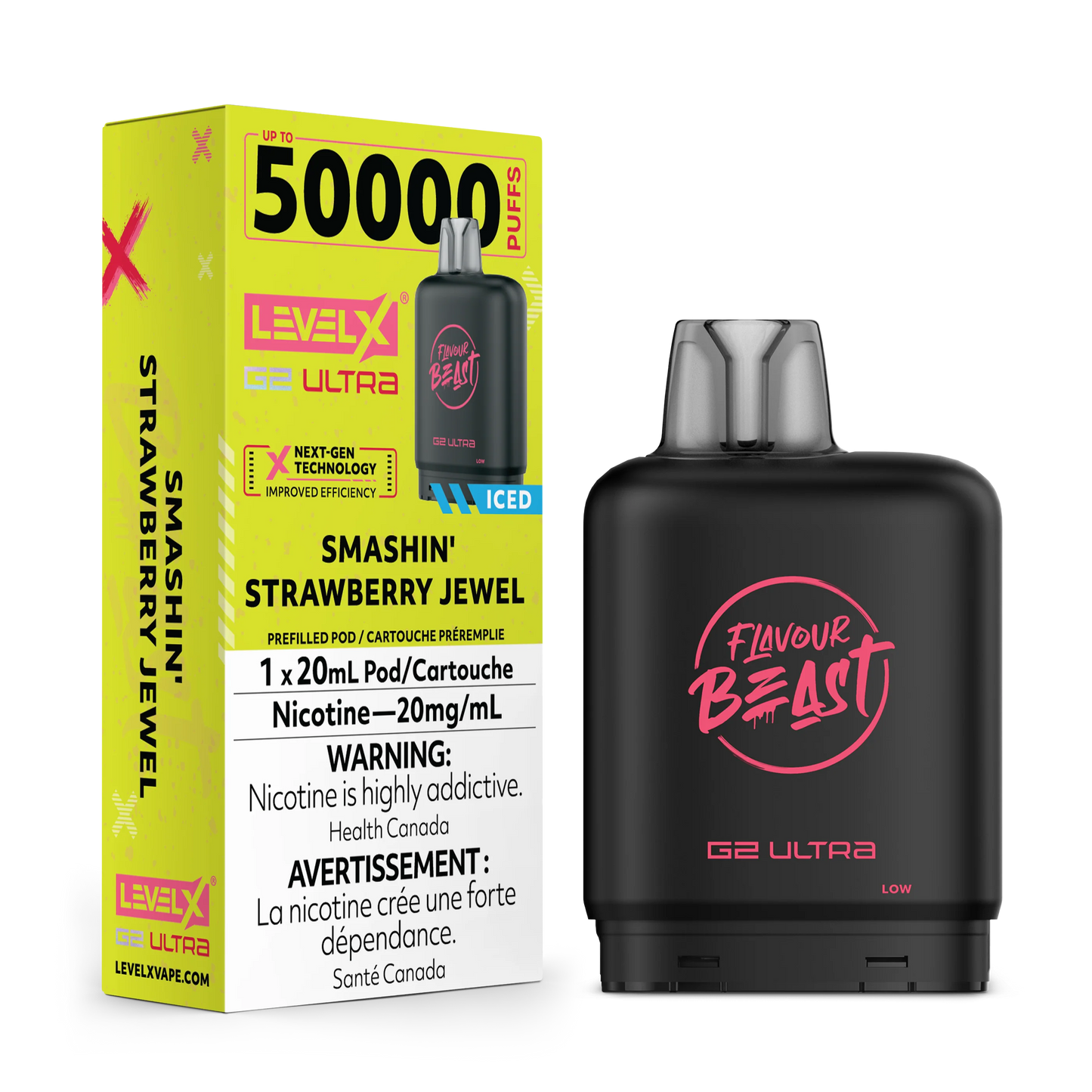 Flavour Beast LevelX Boost G2 Ultra pod 50K Smashin’ Strawberry Jewel Iced 20mg/mL (Provincial)