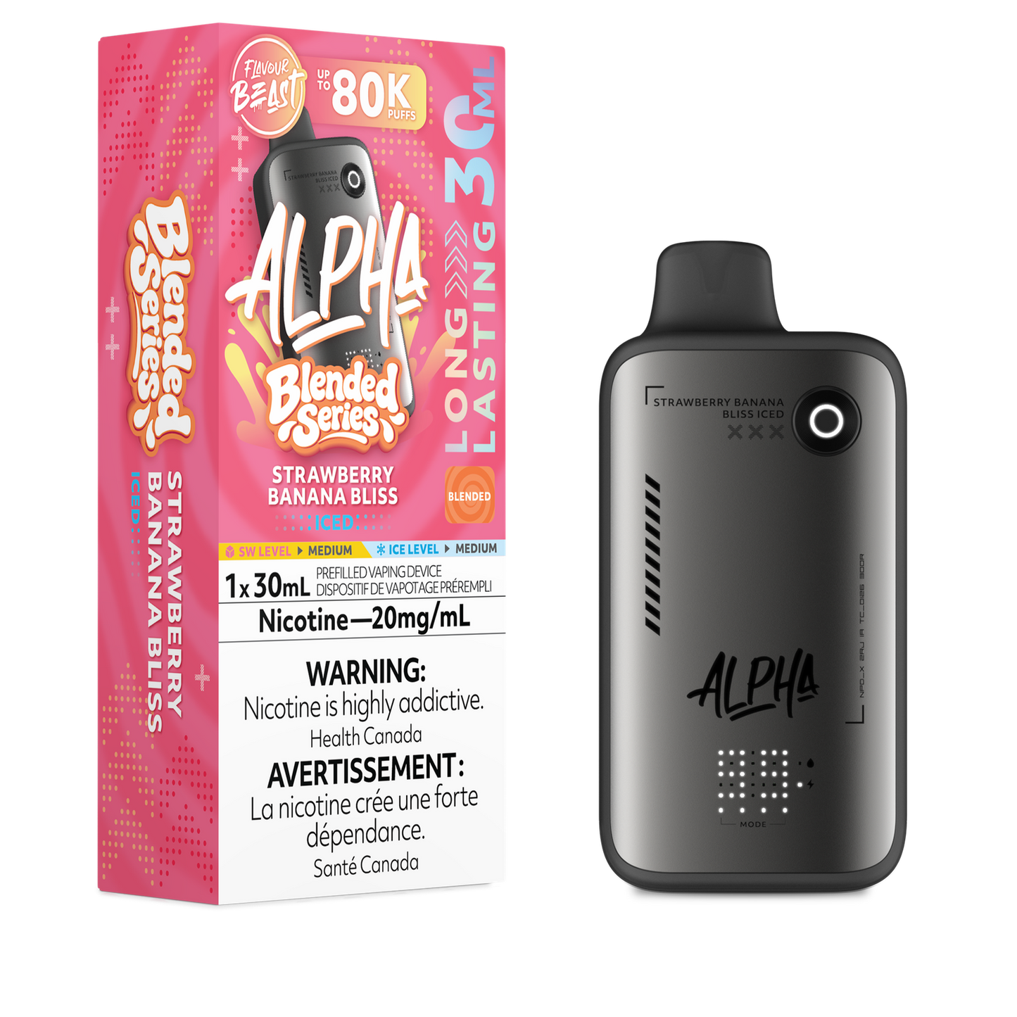 Flavour Beast Alpha Strawberry Banana Bliss Iced Blended Series 80K 20mg disposable (Provincial)