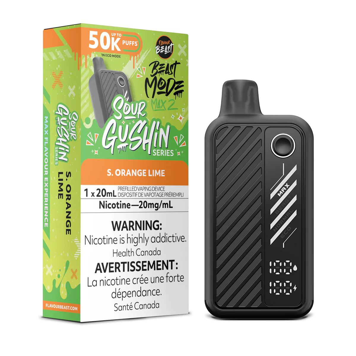 Flavour Beast Beast Mode Max 2 50K Sour Gushin S. Orange Lime 20mg/mL disposable (Provincial)