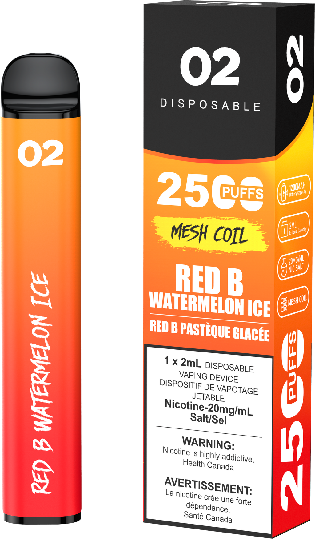 O2 2500 Red B watermelon ice 20mg/ml Disposable (Provincial
