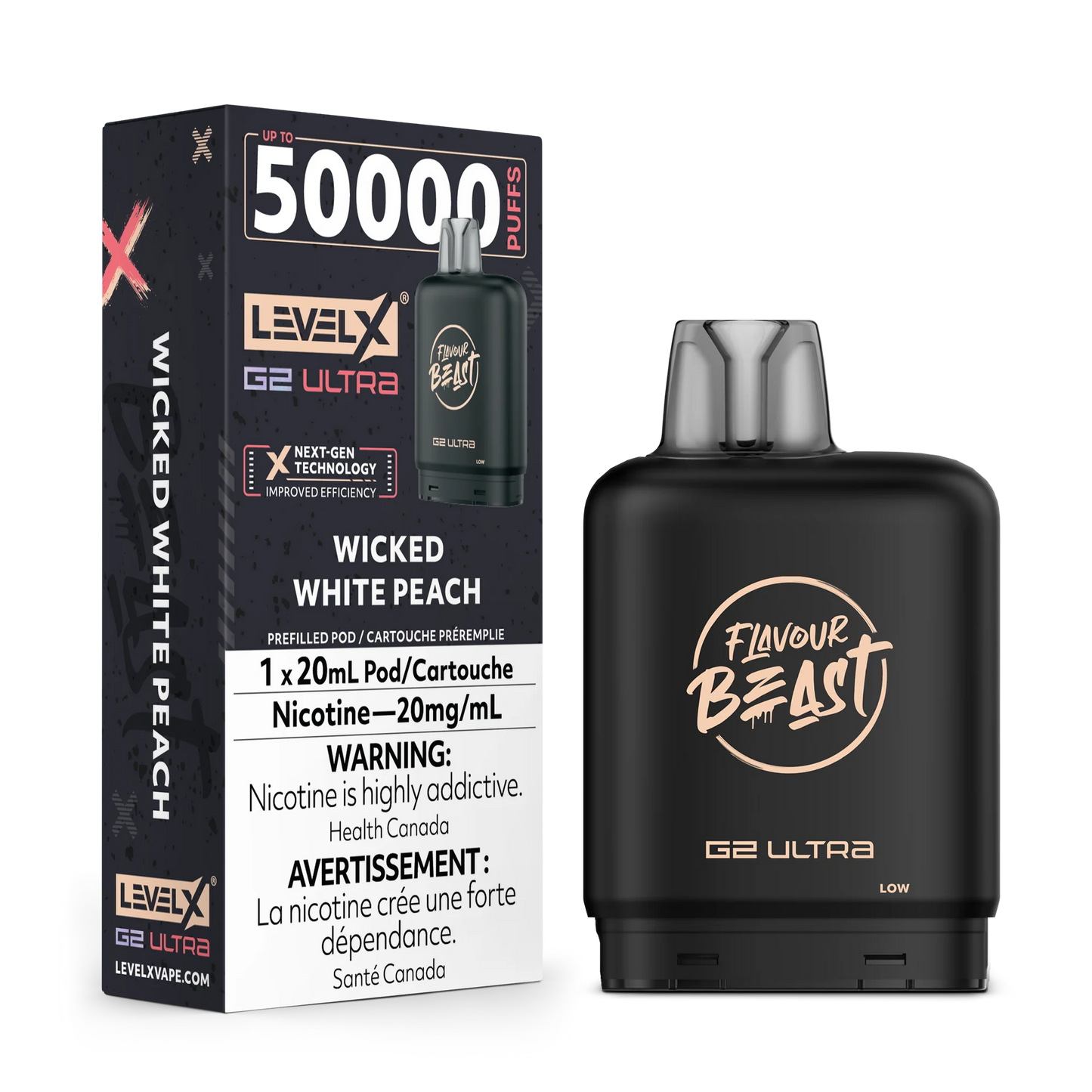 Flavour Beast Level X G2 Ultra pod 50k Epic Wicked White Peach 20mg/mL (Provincial)