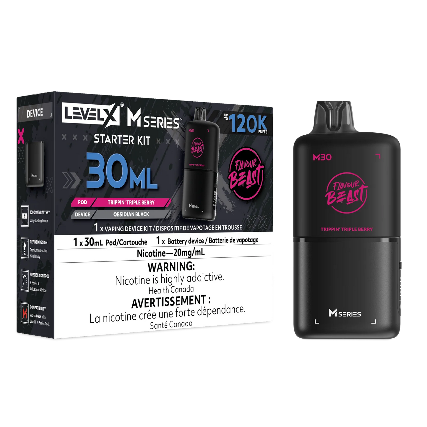 Flavour Beast Level X M Series Starter Kit 120k Trippin’ Tripple Berry 20mg/mL (Provincial)