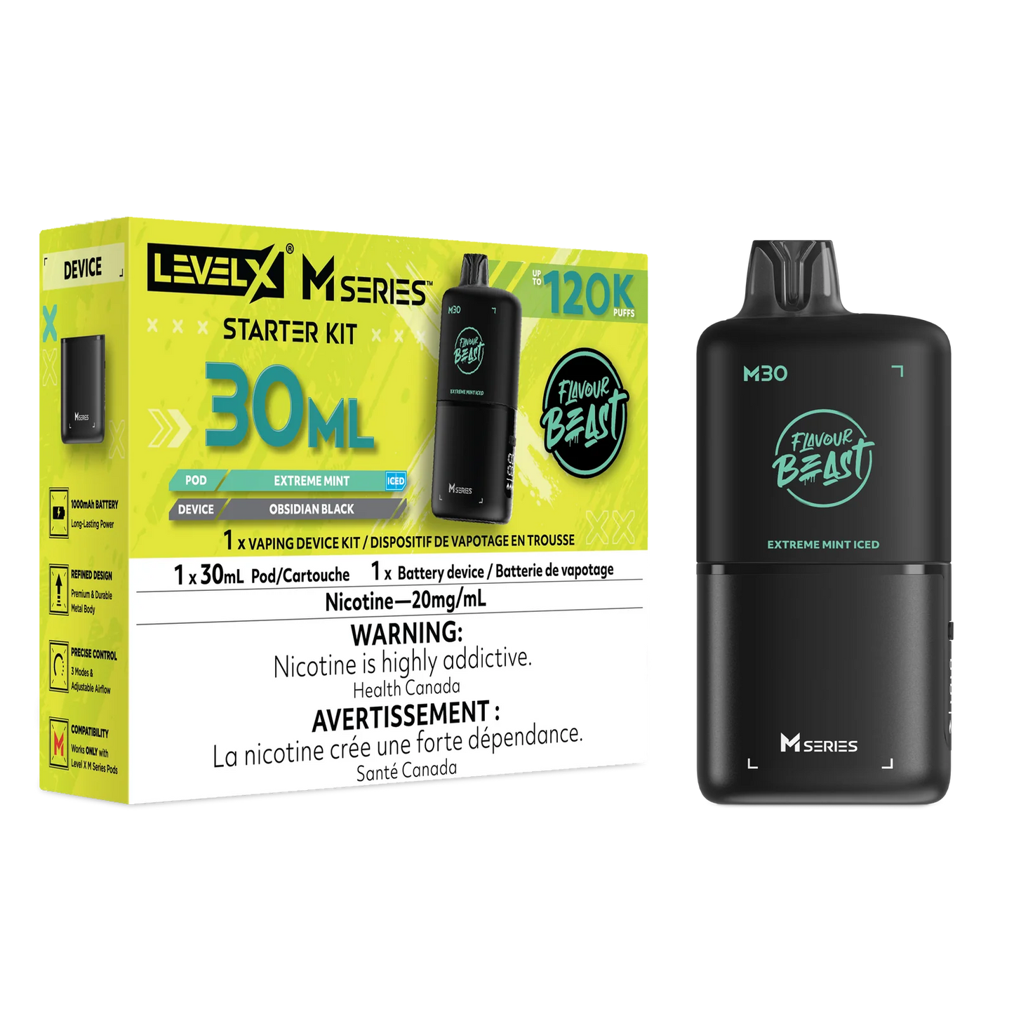 Flavour Beast Level X M Series Starter Kit 120k Extreme Mint Iced 20mg/mL (Provincial)