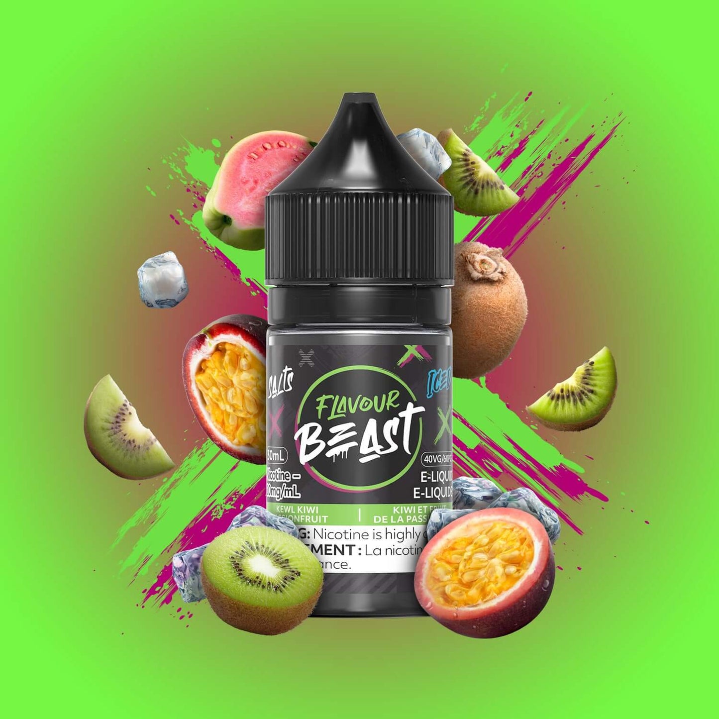 Flavour Beast e-liquid Kewl Kiwi Passionfruit Iced 10mg/mL-30mL (Provincial)
