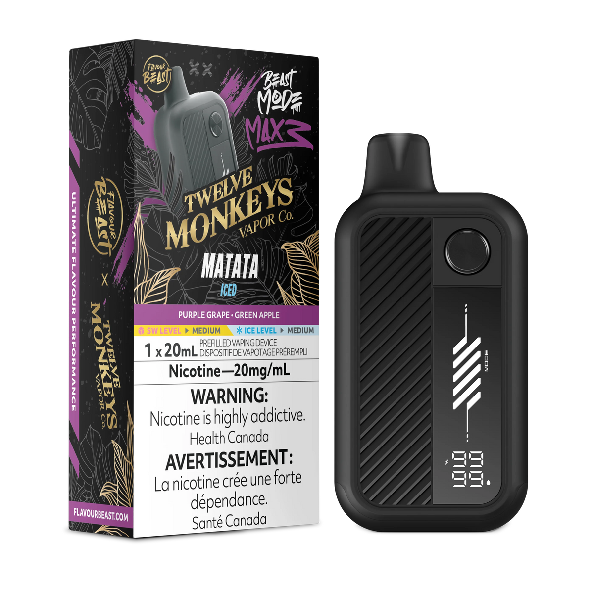 Flavour Beast Max 3 Twelve Monkeys 60k Matata Iced 20mg/mL disposable (provincial)