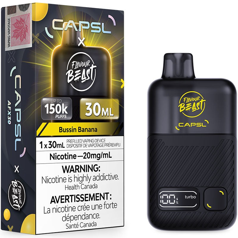 Capsl x Flavour Beast 150K Bussin Banana Iced 20mg/30mL Disposable (Provincial)