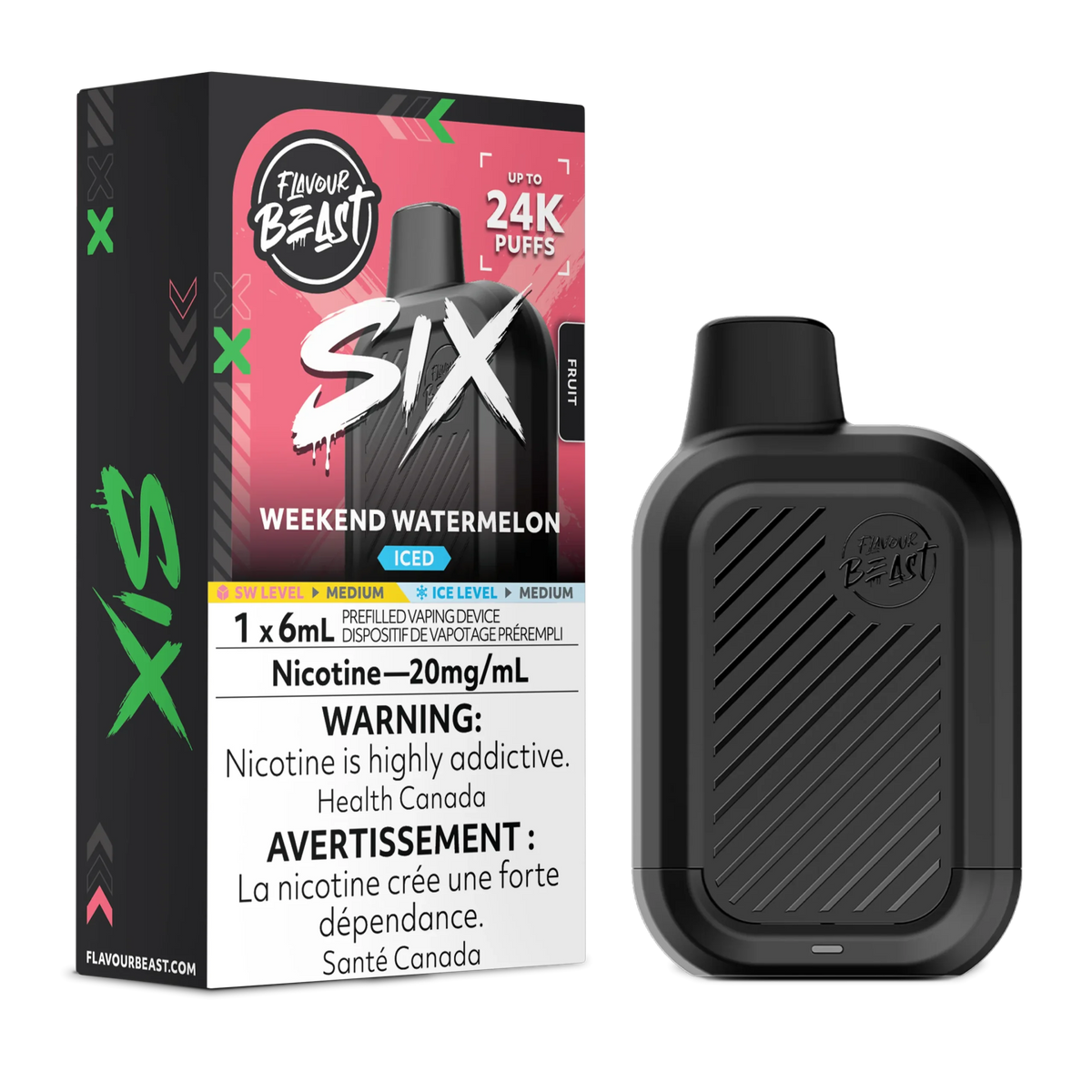 Flavour Beast SIX 24k Weekend Watermelon Iced 20mg/ml Disposable (Provincial)