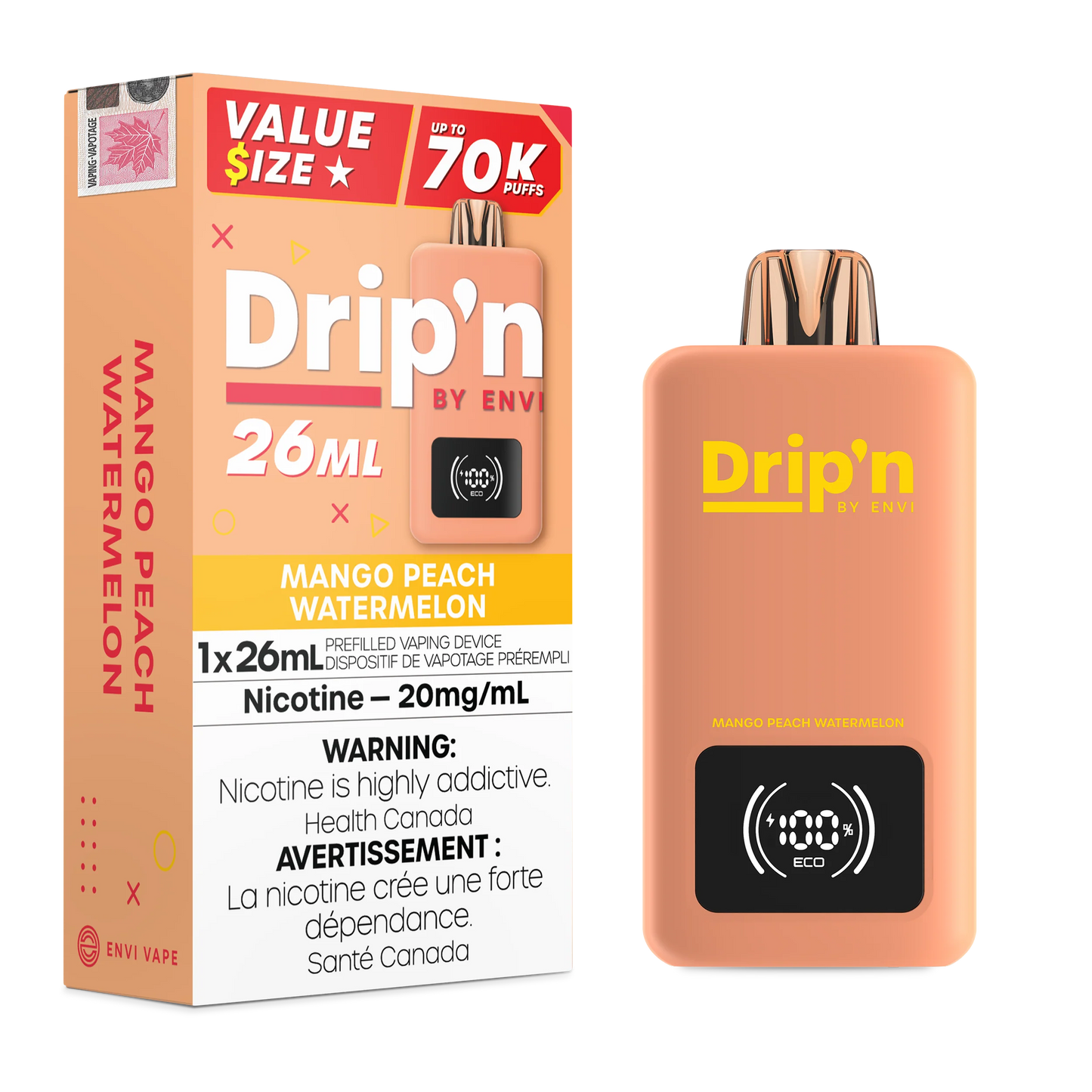 Drip’n 70k Mango Peach Watermelon 20mg/ml disposable (Provincial)