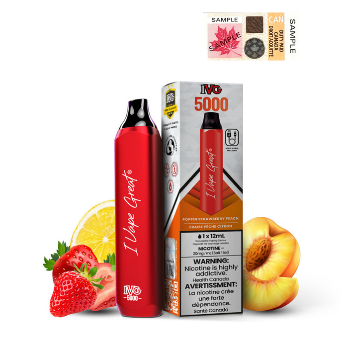 IVG 5000 Poppin Strawberry Peach 20mg/mL disposable (provincial)