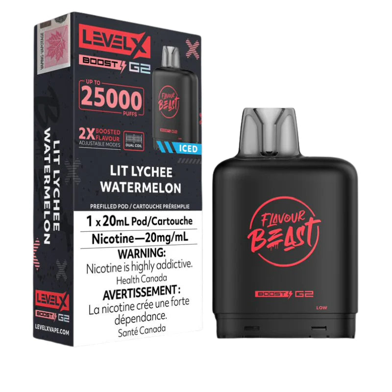 Flavour beast levelX Boost G2 pod 25K  Lit Lychee watermelon 20mg/mL (provincial)