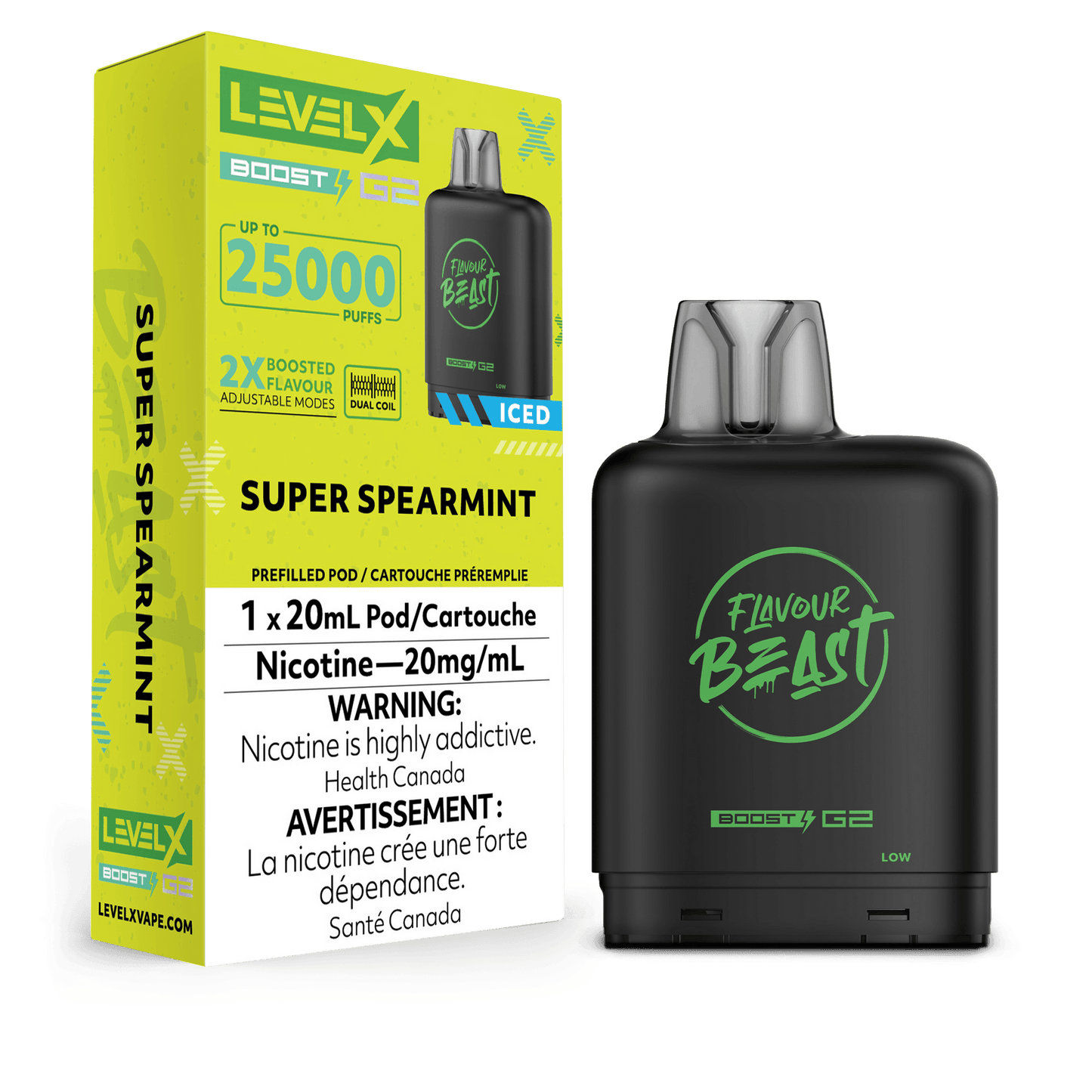 Flavour Beast LevelX Boost G2 pod 25K Super Spearmint 20mg/mL (Provincial)