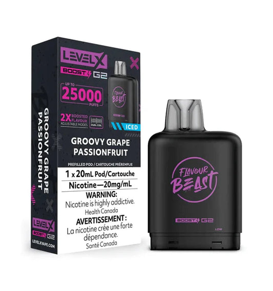 Flavour Beast LevelX Boost G2 pod 25K Groovy Grape Passionfruit Iced  20mg/mL (Provincial)