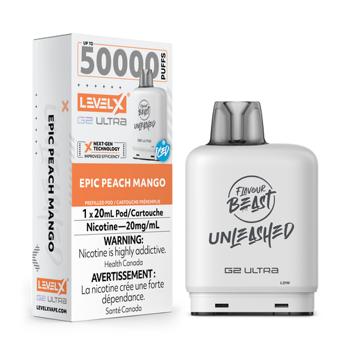 Flavour Beast Unleashed Level X G2 Ultra pod 50k Epic Peach Mango Iced 20mg/mL (Provincial)