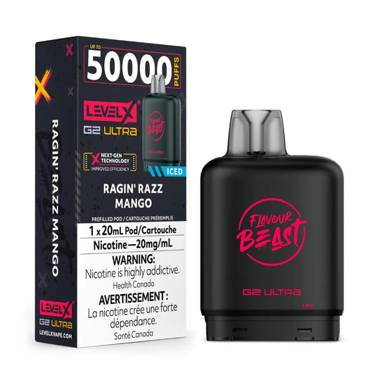 Flavour Beast LevelX Boost G2 Ultra pod 50k Ragin Razz Mango Iced Iced 20mg/mL (Provincial)
