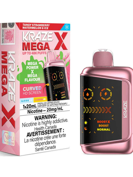 Kraze Mega X 48k Tangy Strawberry Watermelon G Ice 20mg/mL Disposable (Provincial)
