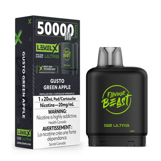 Flavour Beast Level X G2 Ultra Pod 50k Gusto Green Apple 20mL 20mg/ml (Provincial)