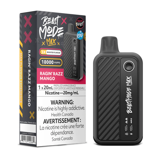 Flavour Beast Mode Max 18K Ragin’ Razz Mango Iced 20mg/mL disposable (Provincial)