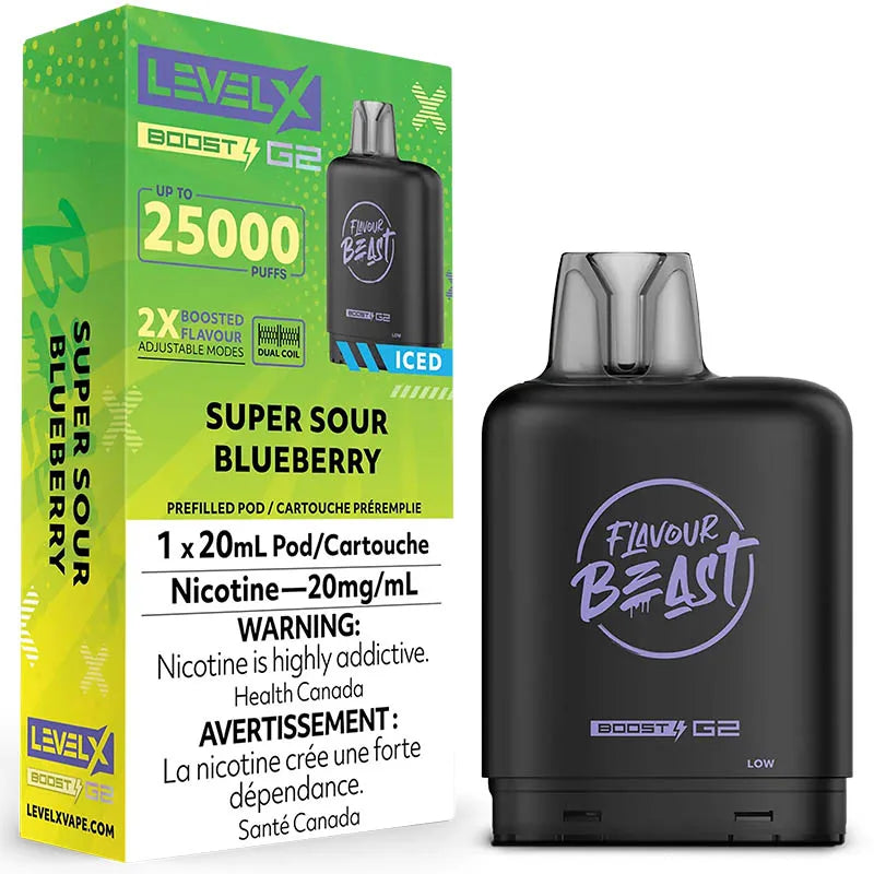 Flavour beast LevelX Boost G2 pod 25K Super Sour Blueberry Iced 20mg/mL( provincial)