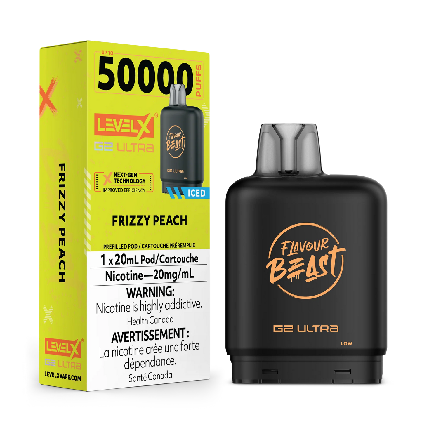 Flavour Beast LevelX Boost G2 Ultra pod 50k Frizzy Peach Iced 20mg/mL (Provincial)