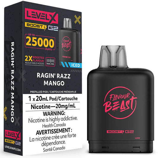 Flavour beast LevelX Boost G2 pod 25K Ragin Razz Mango Iced 20mg/mL (Provincial)