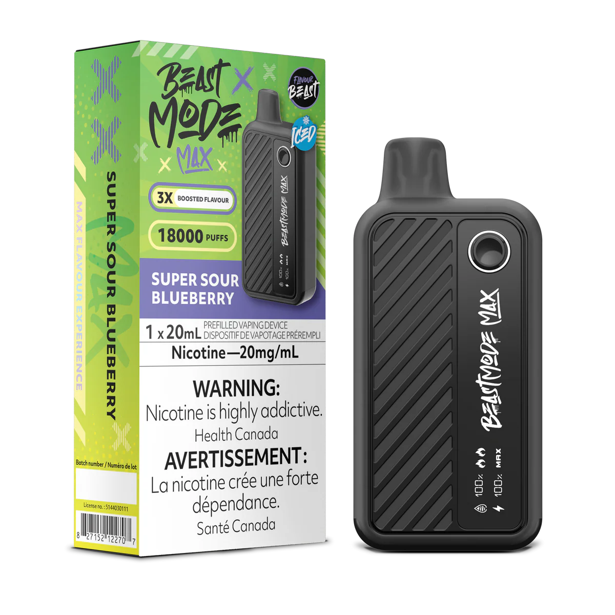 Flavour Beast Mode Max 18k Super Sour Blueberry Iced 20mg/mL disposable (Provincial)