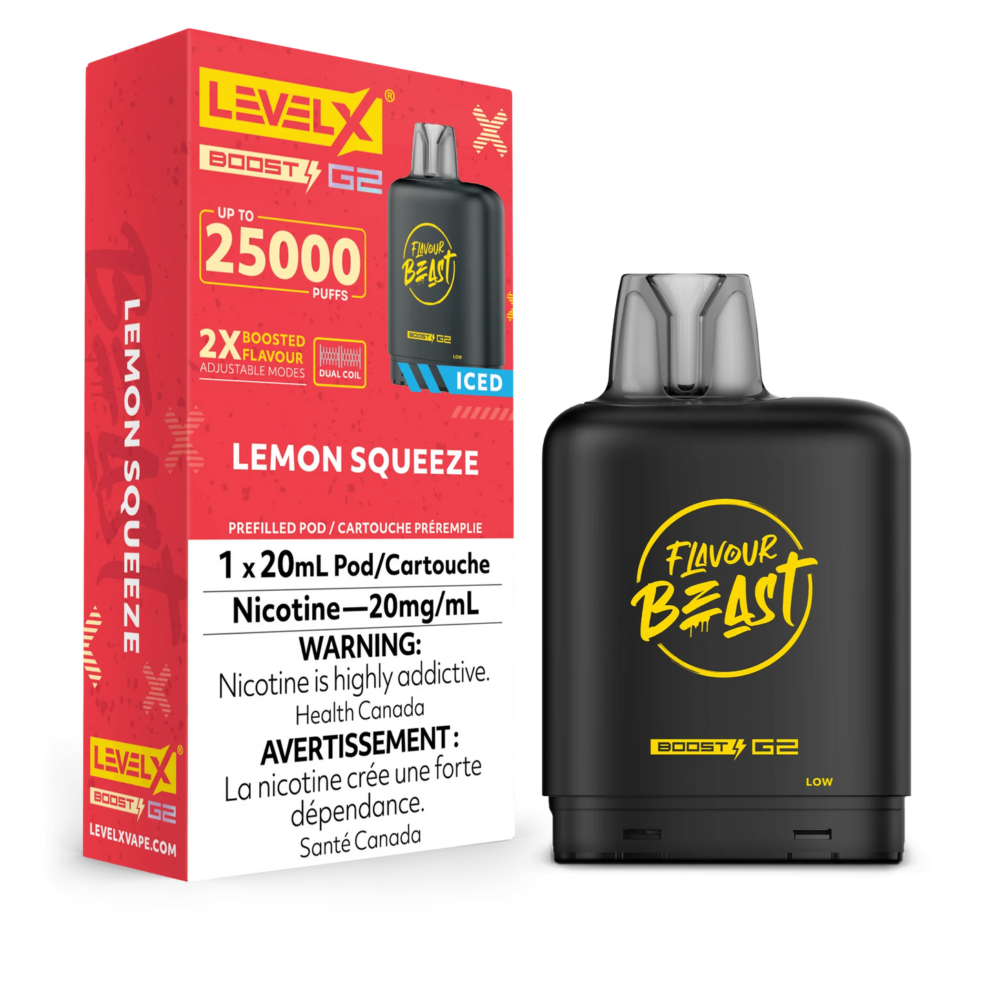 Flavour Beast LevelX Boost G2 pod 25K Lemon Squeeze Ice 20mg/mL (Provincial)