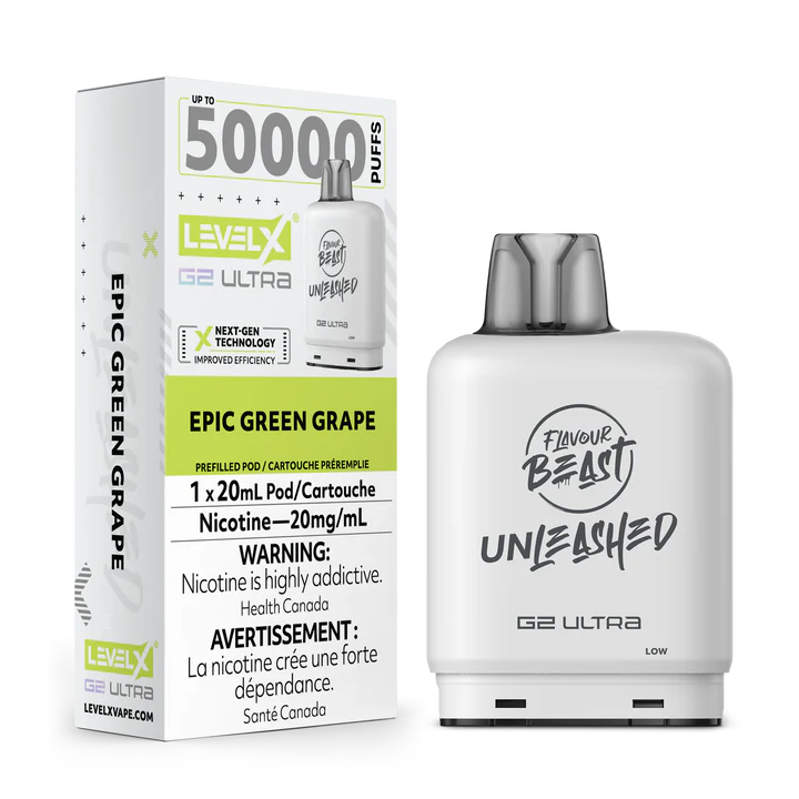 Flavour Beast Unleashed Level X G2 Ultra pod 50k Epic Green Grape 20mg/mL (Provincial)