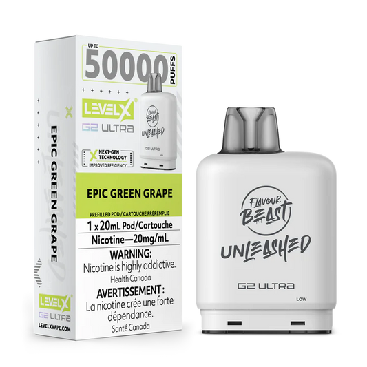 Flavour Beast Unleashed Level X G2 Ultra pod 50k Epic Green Grape 20mg/mL (Provincial)