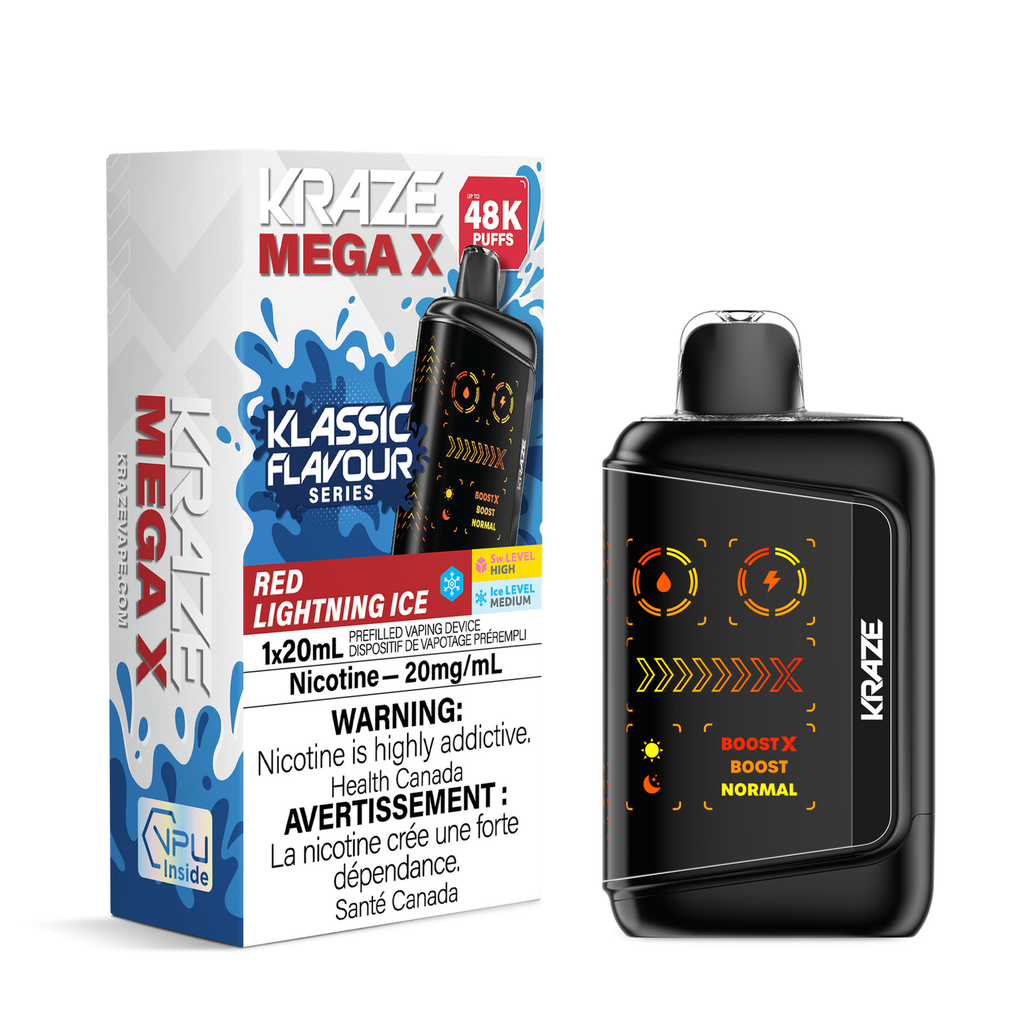 Kraze Mega X 48k Red Lightning Ice 20mg/mL  Disposable (Provincial)