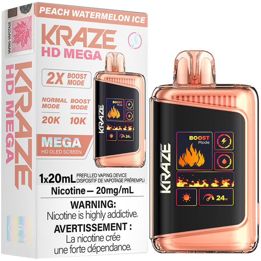 Kraze HD Mega 20K Peach Watermelon  Ice 20mg/mL disposable (Provincial)