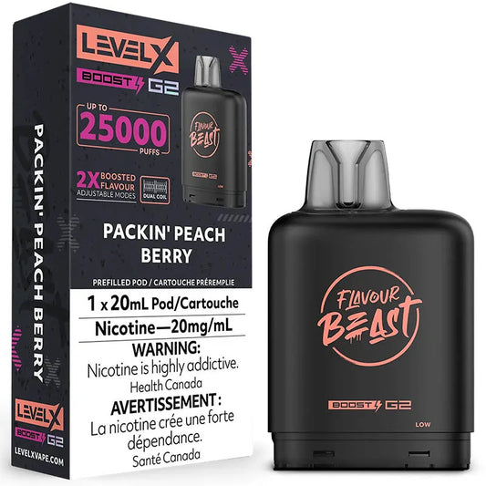 Flavour Beast LevelX Boost G2 pod 25K  Packin’ Peach Berry20mg/mL (Provincial)